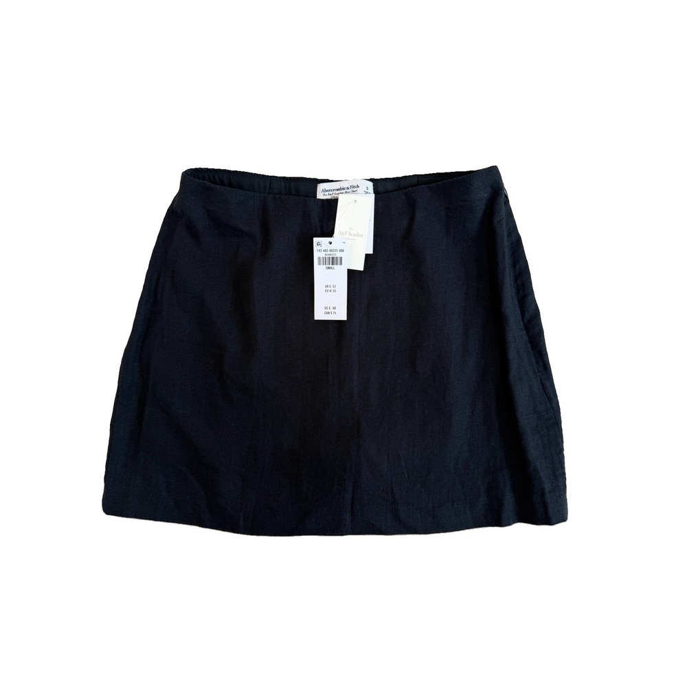 Abercrombie & Fitch Scarlett Mini Skort Black Ultra High Rise Linen Blend Sz Sm